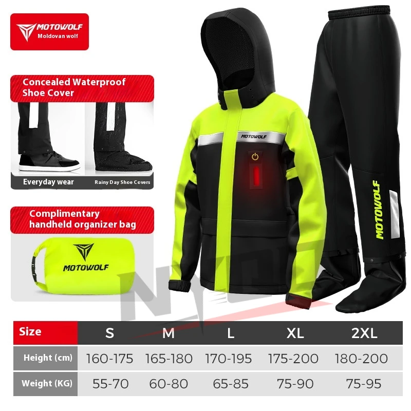 Motorcycle Rain Suit - Motowolf เสื้อกันฝนรถจักรยานยนต์กันน้ําผู้ขับขี่รถจักรยานยนต์เสื้อกันฝนผู้ชายผู้หญิงกลางแจ้ง BIKER Rain ชุด LED