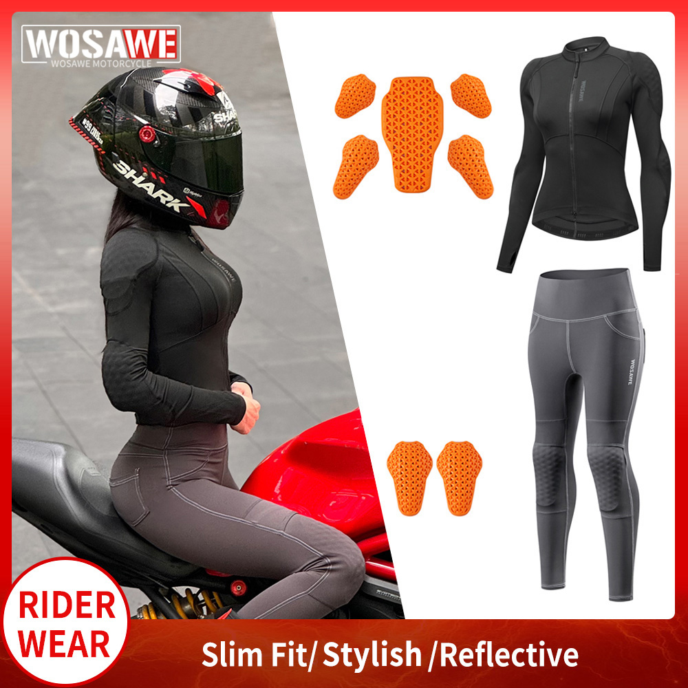 Motorcycle Gear Full Suit - WOSAWE เสื้อแจ็คเก็ตและกางเกงมอเตอร์ไซค์สำหรับผู้หญิง ชุดป้องกันเต็มตัว อุปกรณ์ปั่นจักรยานเสือภูเขาลงเขา อุปกรณ์มอเตอร์ไซค์ ชุดแข่งมอเตอร์ครอส
