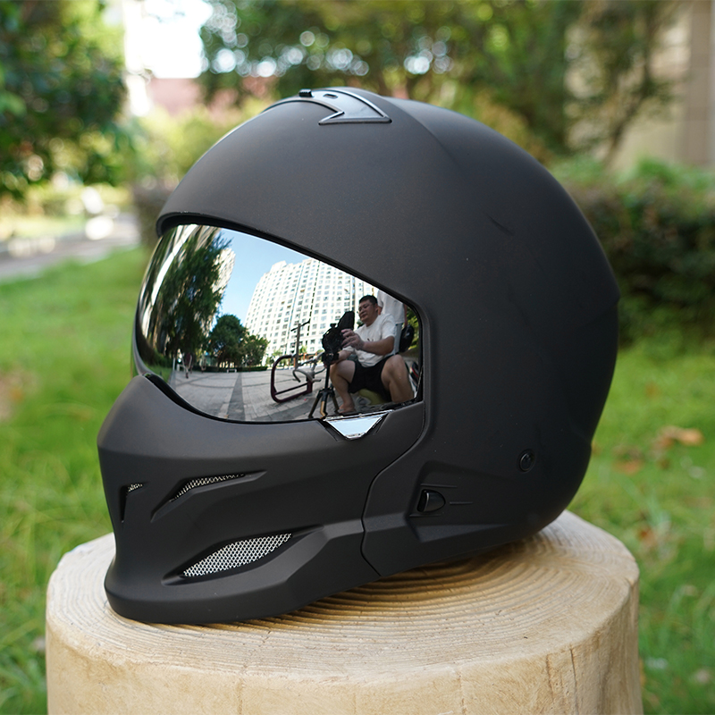 Motorcycle Gear Xl - หมวกกันน็อคแบบเรโทร Scorpion พร้อมแผ่นปิดหน้าแบบถอดได้ เลนส์ใส มีไซส์ M