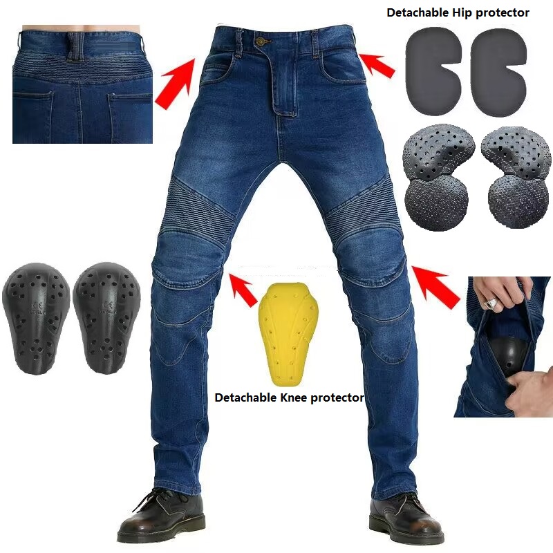 Motorcycle Gear Testing - กางเกงยีนส์ผู้ชายเย็บปักถักร้อยกางเกงรถจักรยานยนต์ Pantalon เข็มขัดวิบากอุปกรณ์ป้องกันตัวเลือกใบอนุญาตขับรถจักรยานยนต์ทดสอบ Motos กางเกงยีนส์