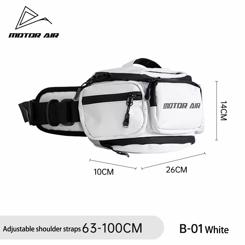 Motorcycle Gear With Airbag - กระเป๋าคาดเอว/คาดอกสำหรับมอเตอร์ไซค์และจักรยาน Motor-Air สีขาว พร้อมผ้าคลุมกันน้ำสำหรับการขี่กลางแจ้ง